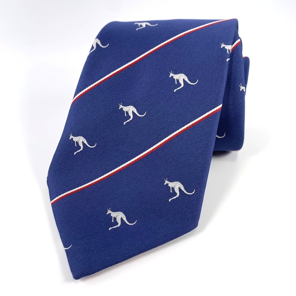 Vintage Australia by John & Lois Kangaroo Mens Tie Navy Red White Stripe Repp